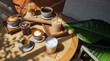 © photopk - many menu type of coffee set on wooden table