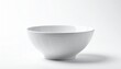 © Focus - A plain white ceramic bowl with a subtle speckled pattern and smooth surface sits empty against a white background
