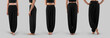 © olegphotor - Mockup of black wide pants for yoga on a woman, close-up, front, side, back view, for design, branding, advertising. Set
