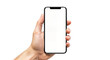 © StockSphere - Hand holding Smartphone as png photo and isolated on white background for your mobile phone app or web site design, logo Global Business technology