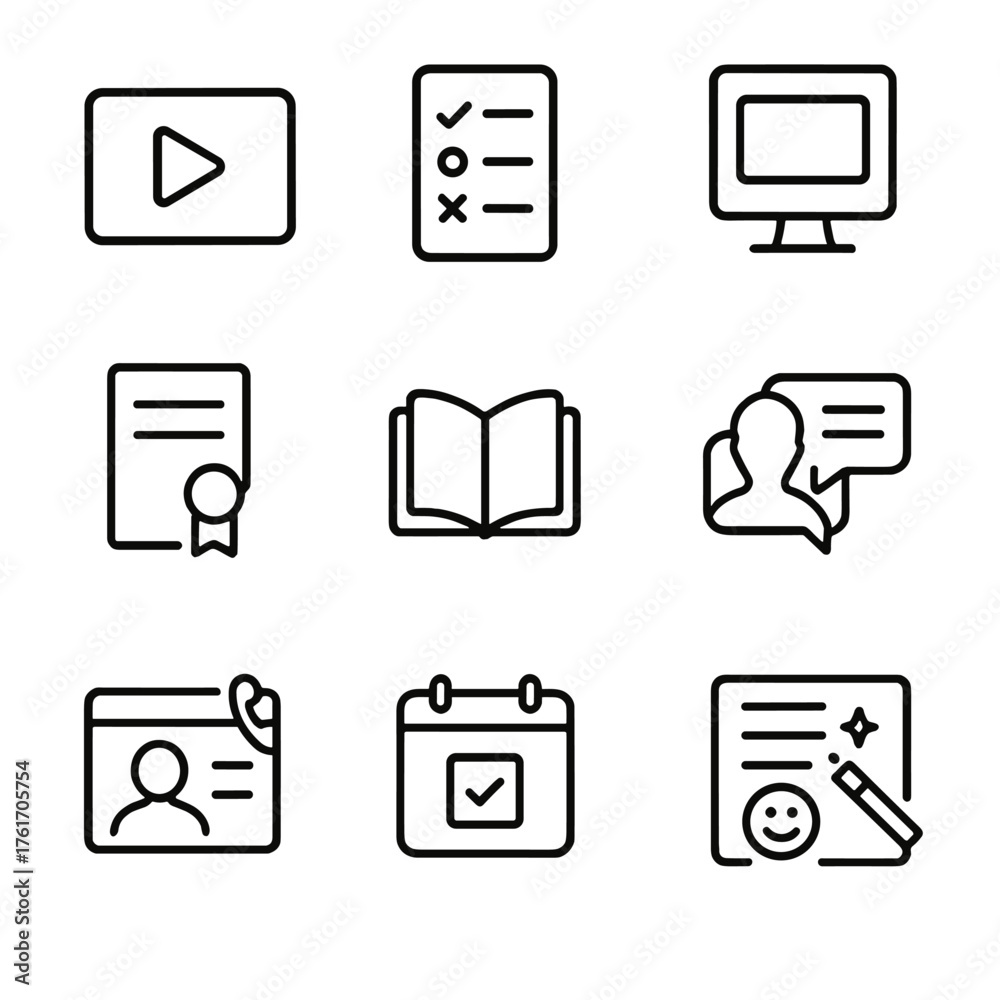 Tutorial Training Icon Image Vetor Training Icons Grid. Outline icon set of onboarding and training ...
