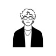 © TP71 - Portrait of a young man with curly hair and glasses wearing casual modern clothes, representing a confident creative individual.