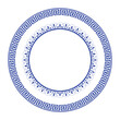 © z_olga_art - Round frame with Greek ornament in blue and white colors. Greek key meander pattern. Round European frame. Round antique frame from Greece. Vector illustration in blue color.