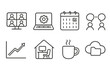 © Innovator587 - Remote Work set of icons in doodle hand-drawn vector style: online conference, laptop setup, calendar schedule, teamwork chat, productivity graph, home desk, coffee cup, cloud