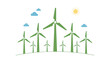 © Maryati - A cluster of green wind turbines generating renewable energy under a sunny sky with clouds.