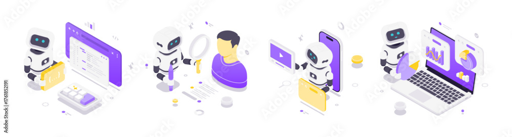 AI Robot for E-learning: Isometric Coding & Data Visualization Stock ...
