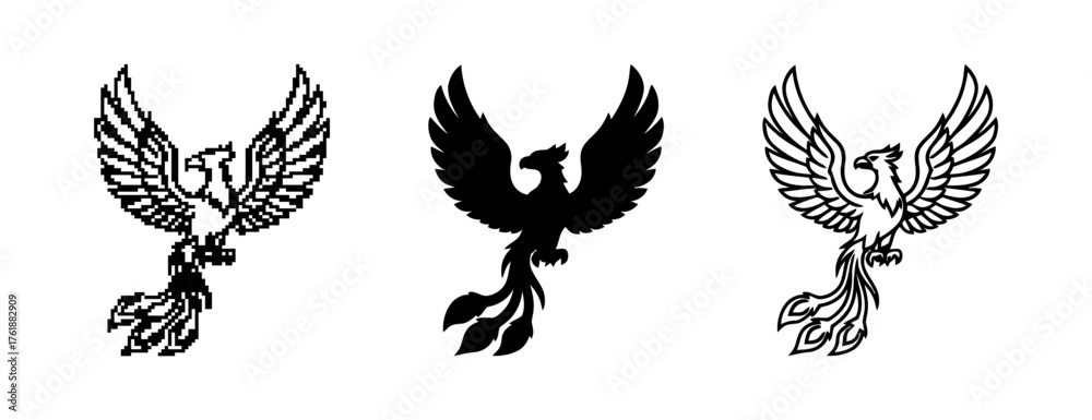 Evolution of Phoenix Bird Icons from Pixelated to Simplified Outline on ...