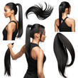 © UmaimaGFX - Sophisticated woman sporting sleek ponytail extension for a polished, modern look