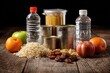 © Faisal - Assorted non-perishable food items and drinks on a wooden surface