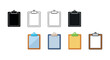 © MDKHURSHED - Create Vector six Clipboard Icons. Vector icon clipboard test same pose same proportions four styles black solid glyph outline minimal flat multicolor filled cartoon flat.