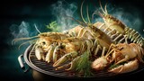 Grilling lobster and crustaceans outdoor barbecue culinary photography rustic atmosphere close-up seafood delight