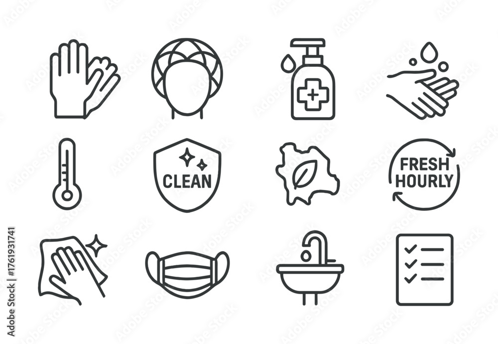 Hygiene and cleanliness icons illustrating clean hands, health, and ...
