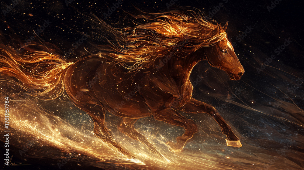 Fire horse running with sparks all around, 2026 year animal Stock ...