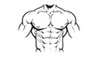 © Naim - Line art illustration of a muscular male torso with defined abs and chest