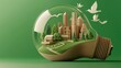 © Sarut - A conceptual image depicting a sustainable eco friendly city landscape enclosed within the shape of a lightbulb symbolizing innovation and the future of urban development