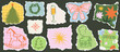 © KPstudio - Paper Christmas doodles sticker set with torn pattern and scribble for scrapbook design. Bold and grunge paper new year decor sticker set with torn edges, crayon drawings, hand drawn winter elements.