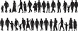 © Rayhan - Black silhouettes of diverse people walking in urban scene showing motion, interaction, family connection, social behavior, and human diversity