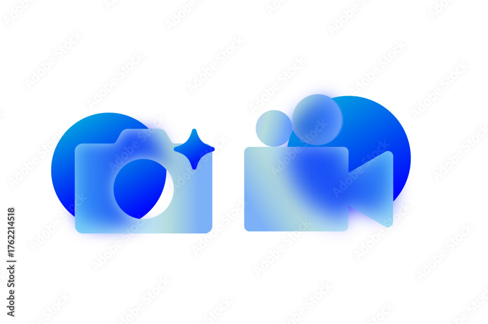 Photo and Video Camera Icons in Glassmorphism Style on a Transparent ...