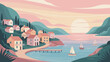 © lakshmiRani - Coastal Town with Pier Vector Illustration