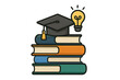 © PNG Kingdom  - Learning knowledge education concept with books, graduation cap and glowing light bulb creating new ideas
