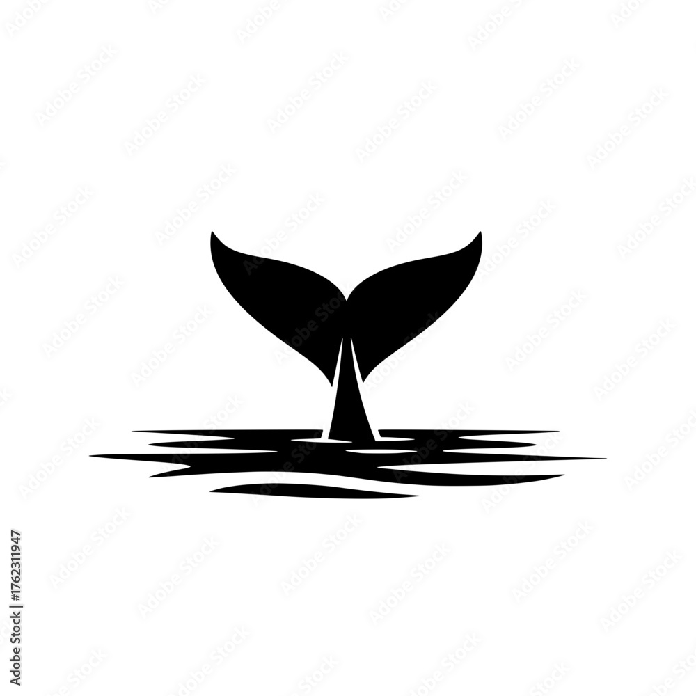 Whale Tail Silhouette Rising from Water Stock Vector | Adobe Stock
