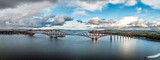 Forth Bridge from a drone, Queensferry Crossing, Forth Estuary, Scotland