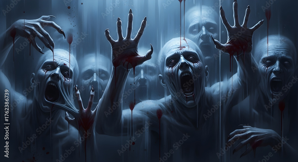 Grotesque Scenes Grotesque pale figures trapped in translucent sticky substance ...