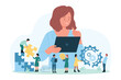 © Flash Vector - Soft business skills vector illustration. Cartoon tiny people with puzzle pieces and gears training employee to solve problems, effective personal development and intelligence, flexibility of thinking