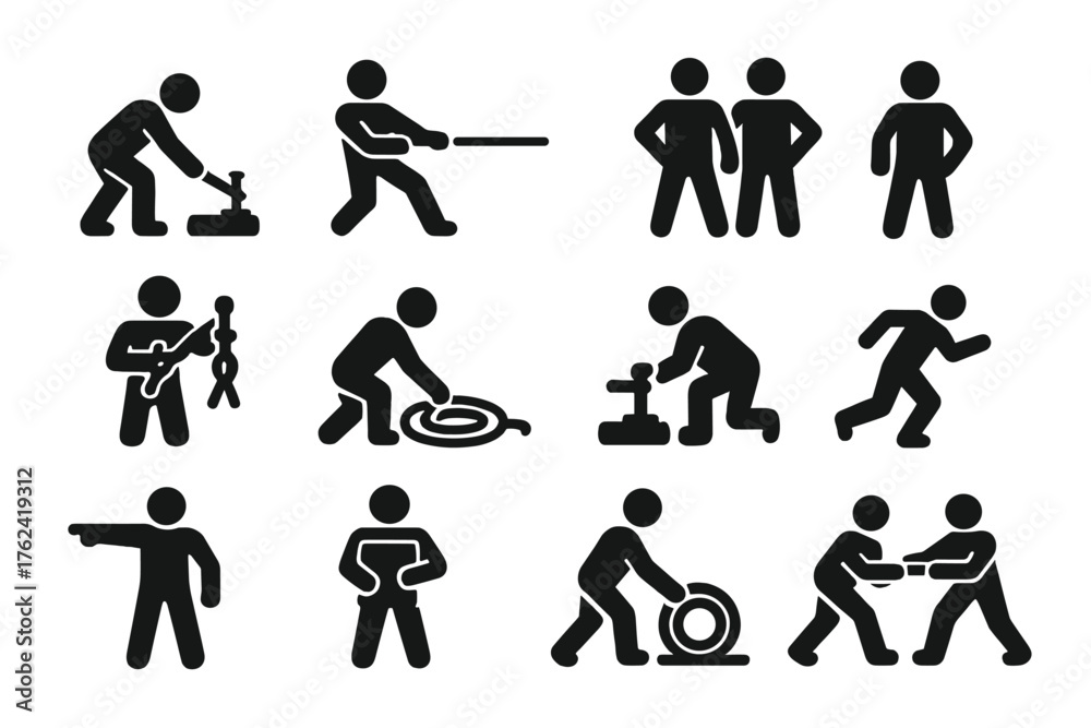 Deck Crew Icons. Solid style icons of Deck Crew Actions: tying down ...