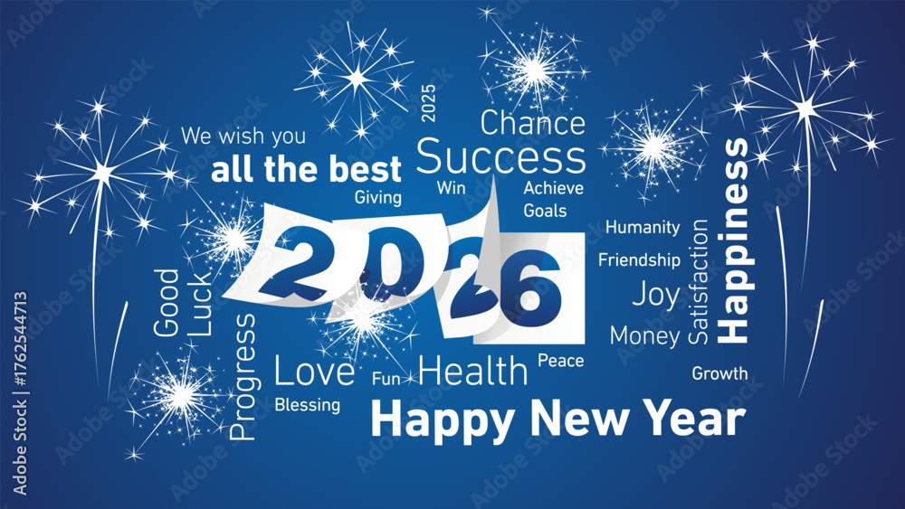Happy New Year 2026 White All Wishes Word Cloud Text With 2026 Calendar 1000 F 1762544713 