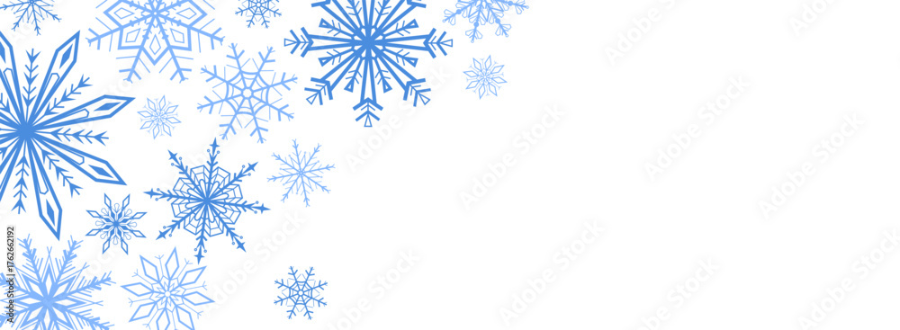 Vector illustration of blue snowflakes arranged in the top left corner ...
