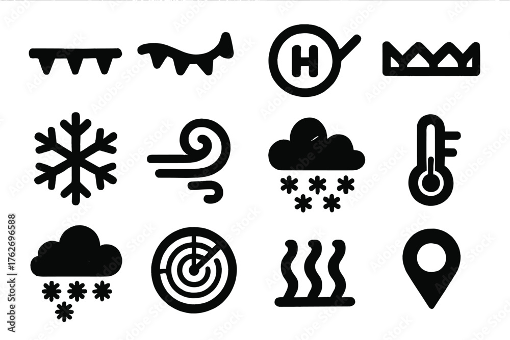 Winter Weather Fronts Meteorological Map Style silhouette set: cold ...