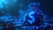 © etiya - Digital money bag with dollar sign, glowing on blue surface
