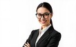 © ling - Portrait of a beautiful, smiling businesswoman in a suit, wearing glasses, isolated on transparent background. High quality
