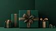 © saadulhaq - A group of green and gold gift boxes on a green background