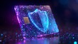 © rinrada - credit card protected by digital shield, cyber security concept, holographic particles, glowing blue and purple light, futuristic fintech protection