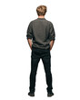 © Patrick Louvet - Young man in a casual outfit standing with his back facing the camera isolated