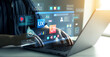 © Mer_Studio - UX-UI design web and user design development.Holographic UIUX, display icons of UX-UI designer, creative planning, data visualization. Web design, application design,coding develop.
