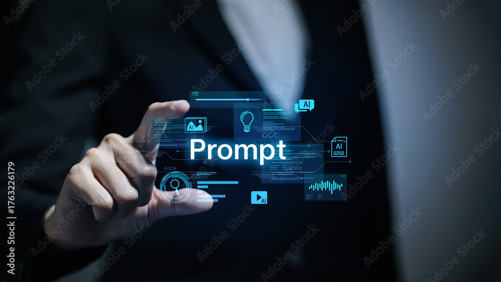 Prompt Interface Design Prompt Engineering Interface with Businessman Using Virtual UI Stock ...