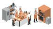 © vita_olivko - Busy bakery with chefs baking and decorating in isometric style kitchen