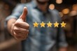 © su - Exceptional Client Satisfaction Thumb Up Five Star Rating: Business Person Signalling Excellent Quality Review and Positive Feedback for Superior Service and Product Experience