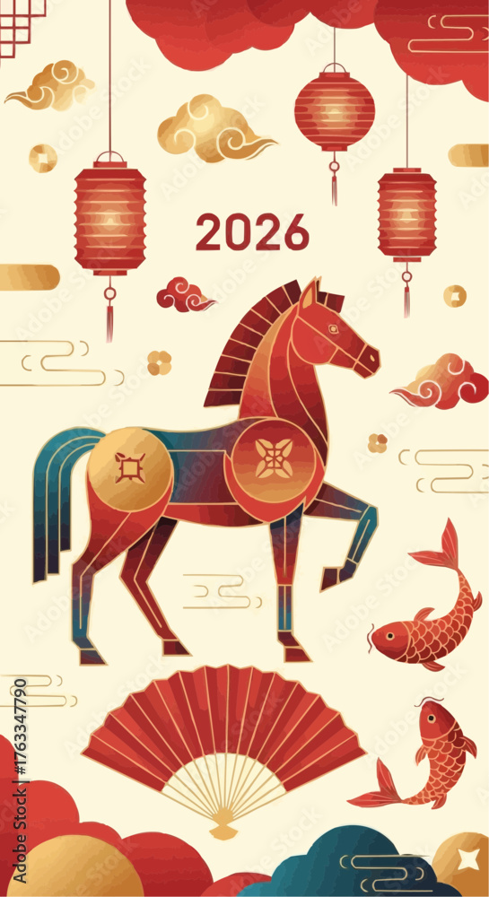 2026 Year of the Horse Chinese New Year Vector Illustration | Modern ...