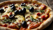 © WARIS ALI - pizza with salami and cheese, pizza with salami and olives