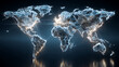 © THIBNH - abstract glowing polygonal world map composed of interconnected triangular shapes on a dark blue background with bright light effects and depth shadows. ai generative 55221292 1 73930392 1