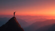 © THIBNH - silhouette of business person with telescope on mountain peak at sunrise, symbolizing vision and leadership in strategic planning and success. 80709835 1 51359811 1