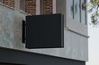 © G_stockerthailand - Matte black square blade sign on urban wall, mockup