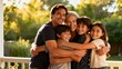 © Bay - Family embracing and smiling together in outdoor setting
