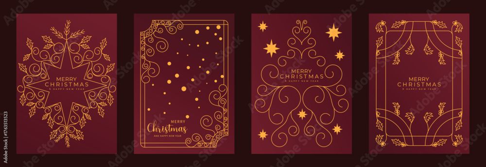Elegant Merry Christmas and Happy New Year greeting card vector set ...