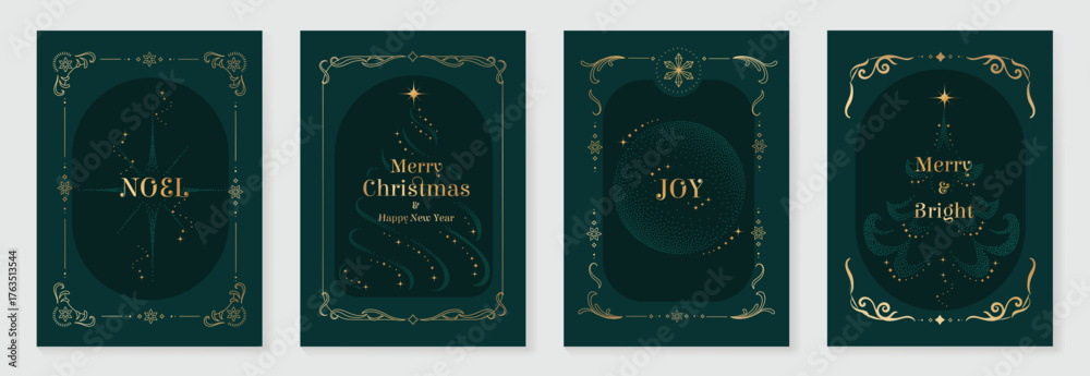 Elegant Merry Christmas and Happy New Year greeting card vector set ...