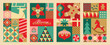 © Devor - Set of Christmas patterns and elements in flat geometric style.  Christmas gift wrapper or advent calendar design.